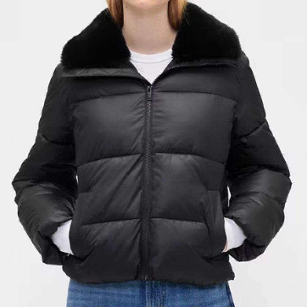 Gap Women's Relaxed Puffer Jacket Faux Fur Collar Quilted Water Resistant 2XL